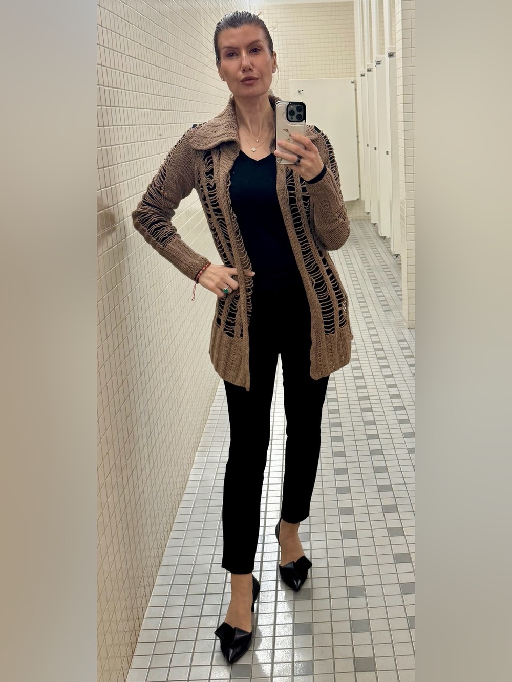 Scanlan Theodore 100% Wool Gorgeous Tan Open-Knit Cardigan EUC - XS/S